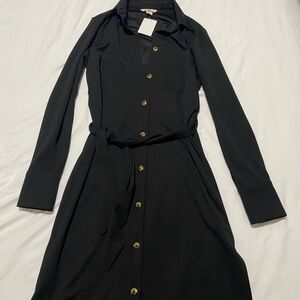 H&M Black Long Sleeve Button-Down Dress